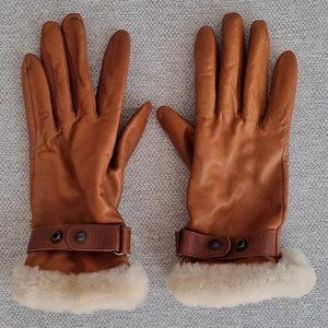 Ugg Australia Chestnut Leather Touch Screen Compatible Gloves Women's Size M
